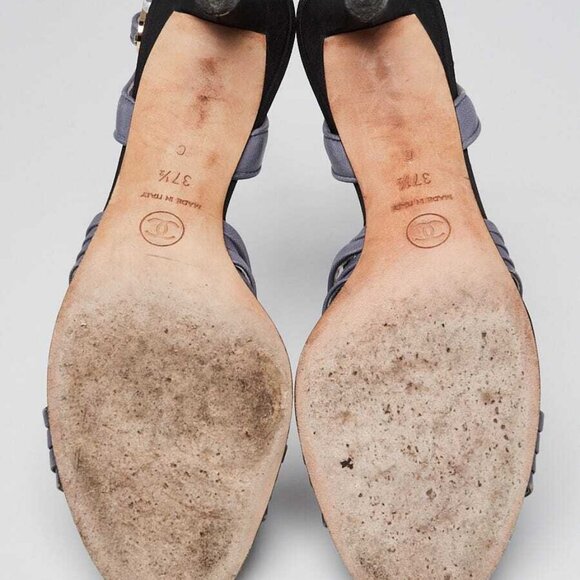 Chanel Grey Leather Strappy Sling Back Heels Size 7/37.5 - Picture 3 of 5